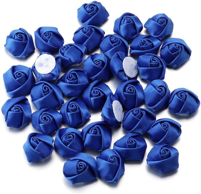 Handgefertigte Satinstoff Rosenblüten in Blau für DIY Broschen, Haarschmuck und Partydekoration, Durchmesser: 4 cm - Bild 1