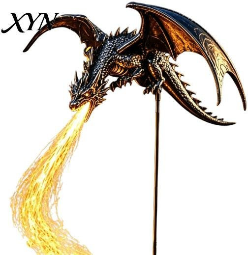 Xunyuan Solar Drache Gartenpfahl mit Flammen-Optik aus Metall in Bronze und Schwarz - Bild 1