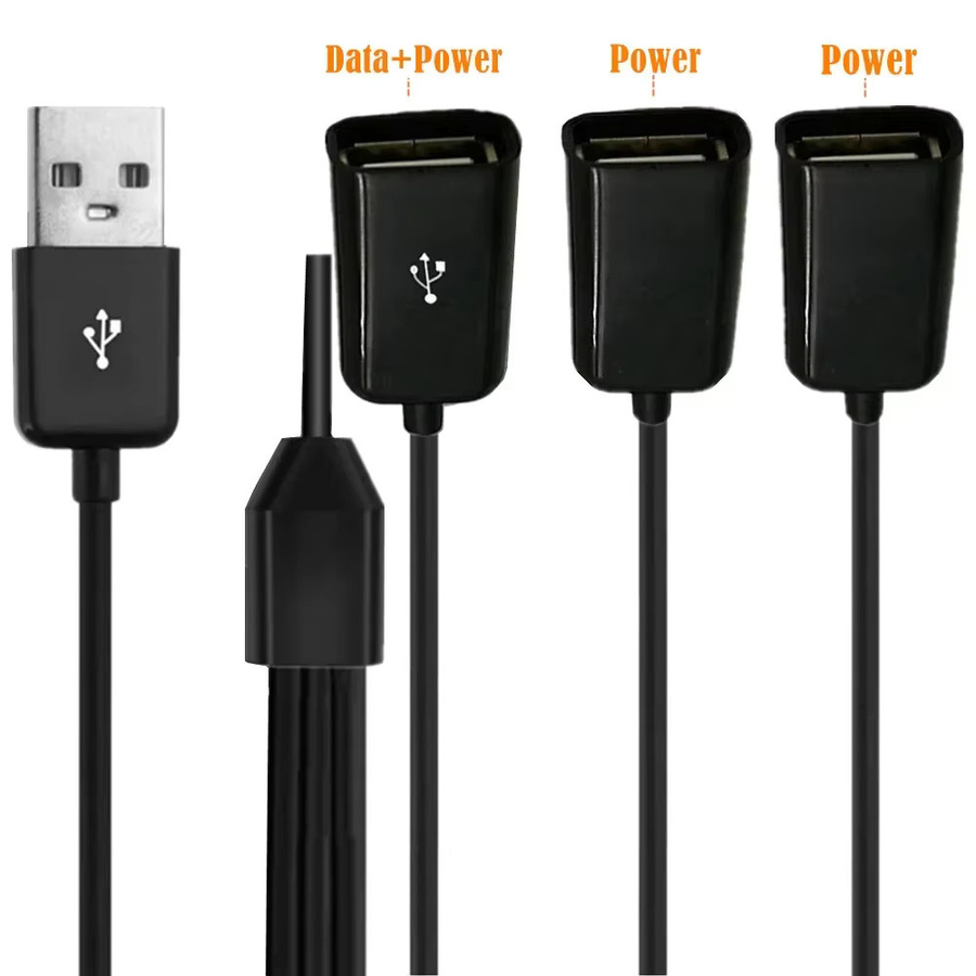 BSN 3-in-1 USB-Verlängerungskabel Schwarz, 1 m Länge, Schnelles 3A Ladekabel mit Y-Splitter, USB-A auf USB-Buchse - Bild 2