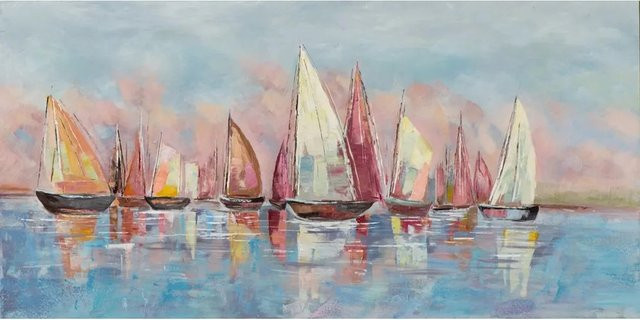 Art Universe Leinwandbild Regatta in Bunt, modernes Landschaftsmotiv, B/H: 70 x 140 cm - Bild 1