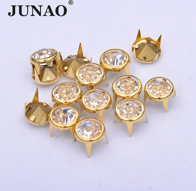JUNAO 50 Stück Gold-Strass-Nieten aus Metall für DIY, Kleidung und Leder, Durchmesser: 10 mm - Bild 1