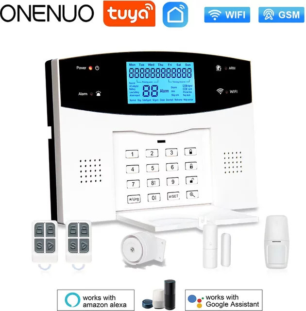 Onenuo Smart WiFi GSM Alarmsystem mit LCD-Bildschirm und Tuya App Steuerung, Einbruchschutz Kit in Weiß - Bild 1