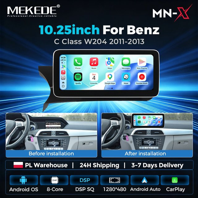 MEKEDE Auto-Radio Intelligentes System für Mercedes-Benz C-Klasse W204 S204 NTG4.5 2011-2014 mit QLED-Bildschirm, Kabelloses CarPlay, Android Auto und GPS-Navigation, Schwarz - Bild 1