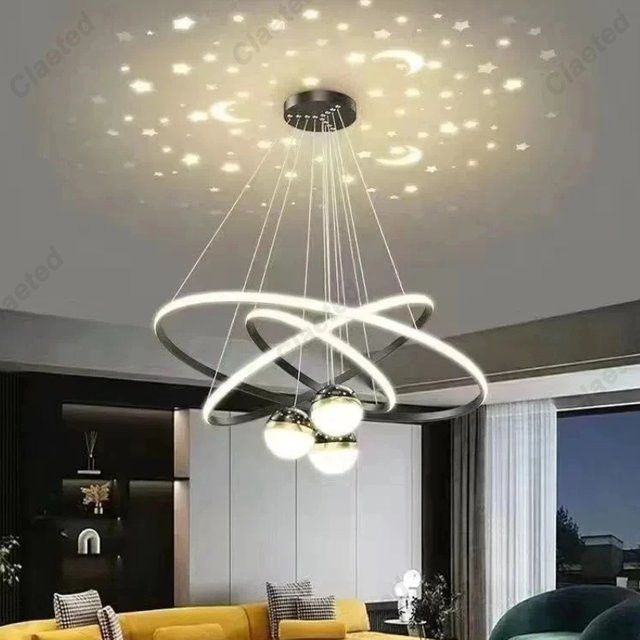 Claeted Nordic LED Pendelleuchte in Schwarz und Gold mit integrierter LED als moderner kreisförmiger Kronleuchter für Wohnzimmer, Schlafzimmer oder Küche - Bild 1
