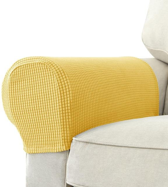 2er-Set Jacquard-Sofa-Armlehnenbezüge in Gelb, dehnbarer und rutschfester Sitzarmschutz für Sessel und Couch - Bild 1