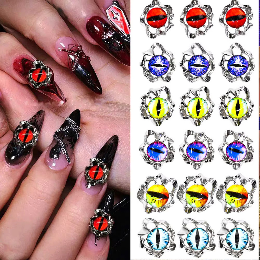Aolly Nagel Charms Teufelsauge, 10 Stück, Blau/Gelb/Rot, Strass Metall - Bild 3