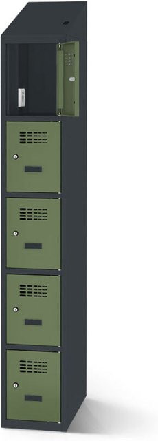 rotstahl Fächerschrank mit Ladefunktion in Hellgrün und anthrazitgrauem Korpus, 5 Fächer, B: 40 cm, H: 200 cm - Bild 1