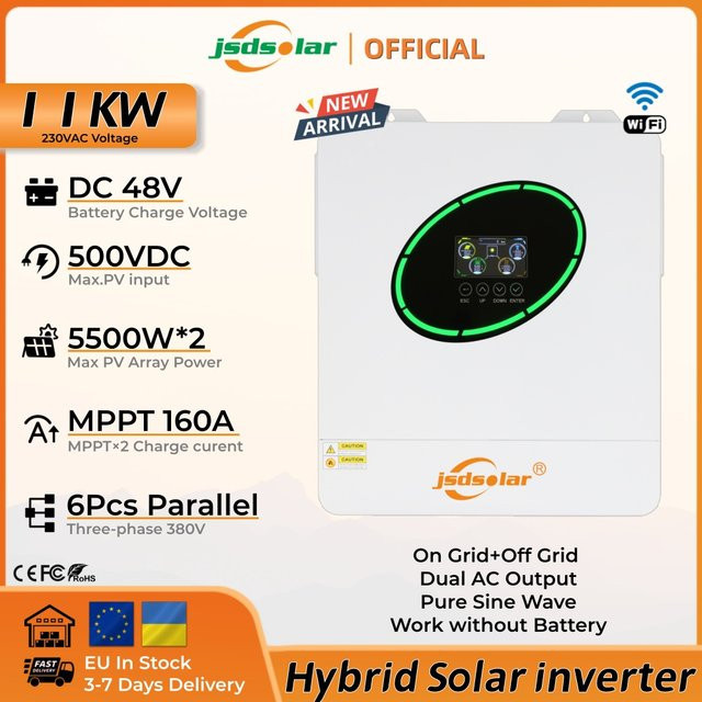 jsdsolar 11KW Parallel-Hybrid-Solarwechselrichter 48V zu 230V mit WLAN, Reine Sinuswelle, 160A MPPT und dualem PV-Eingang, Weiß - Bild 1