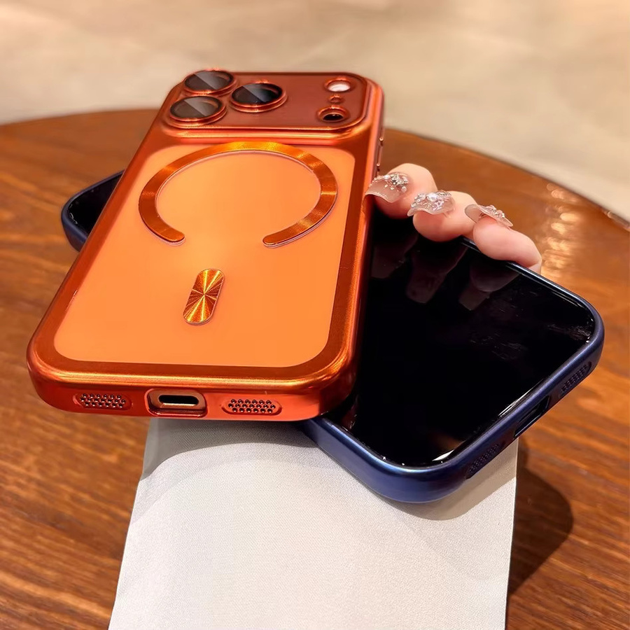 Loobival Magnetische Transparente Schutzhülle mit Kameraschutz für iPhone 17 Pro Max und 17 Pro in Schwarz und Orange - Bild 3