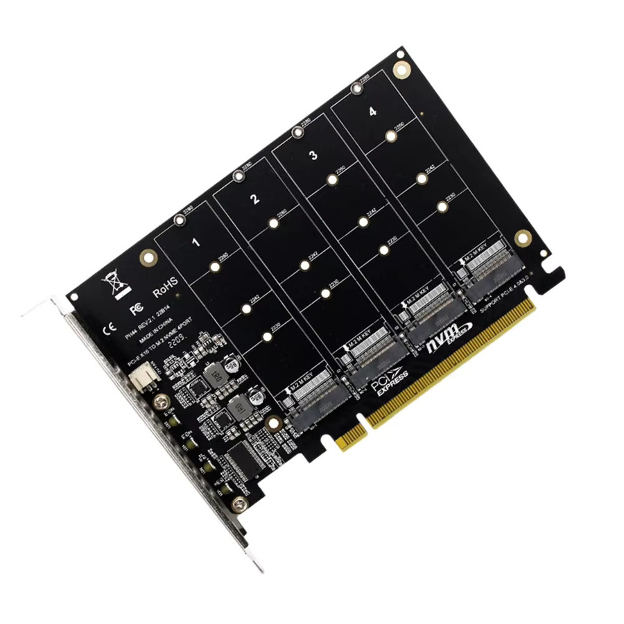 4-Port M.2 NVMe SSD zu PCIe x16 Erweiterungskarte mit LED-Anzeige in Schwarz - Bild 2
