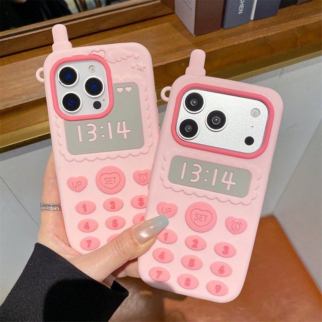 MUQGEW Silikon Handyhülle mit 3D-Cartoon-Design und rosa Telefonantenne für iPhone 17E 16E 15 14 13 Pro Max, stoßfeste Schutzhülle in Pink - Bild 1