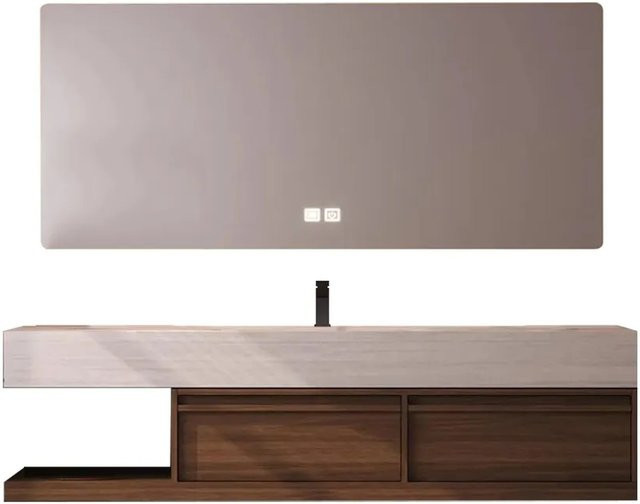 360Home Waschtisch Set Sinterstein in Stone mit Unterschrank und Spiegel, Breite: 120 cm - Bild 1