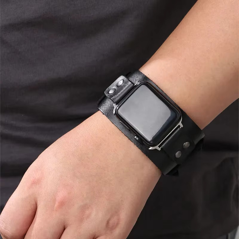 VATMENS Uhrenarmband Leder, Doppeltes Metallschnallenarmband, Unisex - Bild 4