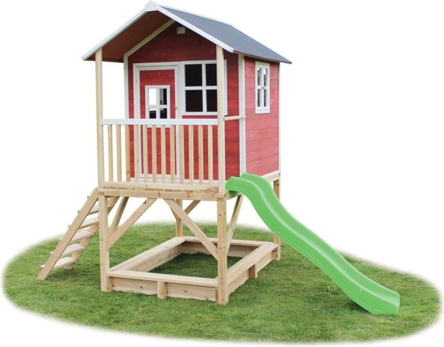EXIT Toys Loft 500 Holzspielhaus Spielturm, rot, B/H/T: 190 x 253 x 329 cm - Bild 1