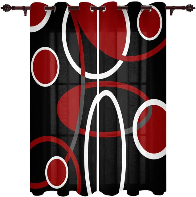 Yiran Furniture Vorhänge 2er-Set mit geometrischem abstraktem Linienmuster in Rot und Schwarz, semi-transparent, Polyester, mit Ösen, Breite: 100 cm, Höhe: 130 cm - Bild 1