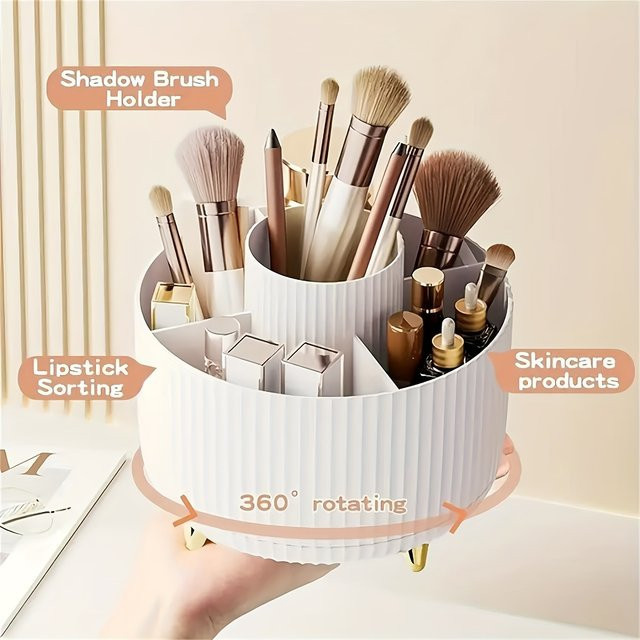 Untior Rotierender Make-up-Pinsel-Organizer mit 5 Fächern in Pink und Weiß - Bild 1