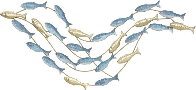 HOMCOM Wanddeko Metallbild mit Fischdesign in Blau und Gold für Wohnzimmer und Schlafzimmer - Bild 1
