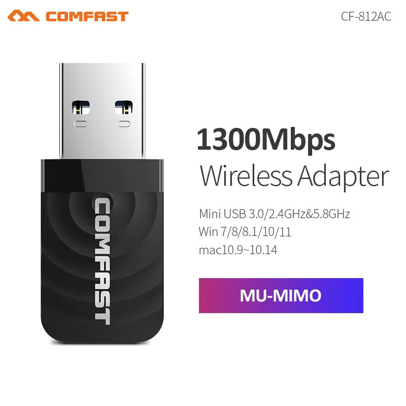 Comfast Dualband WLAN-Adapter 1300 Mbit/s USB 3.0 WiFi-Dongle mit MU-MIMO und AP-Funktion in Schwarz - Bild 2