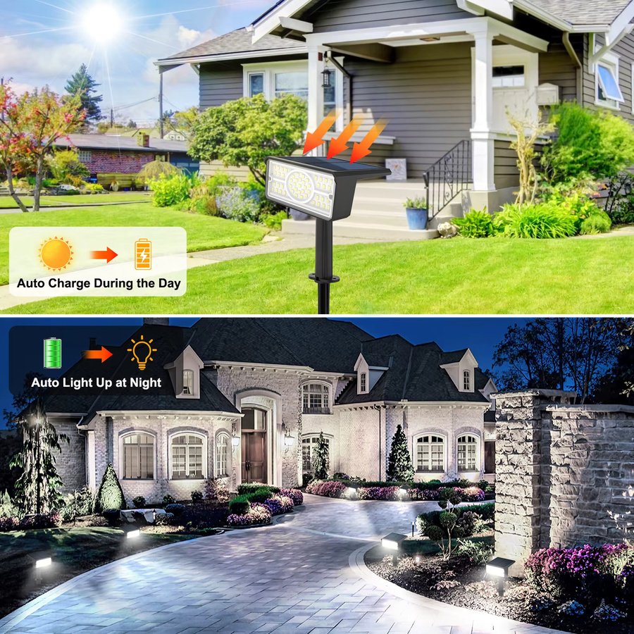 T-SUNRISE Solar Garten Wandleuchte mit 49 LEDs, IP65 wasserdicht, Schwarz, Rechteckig - Bild 6