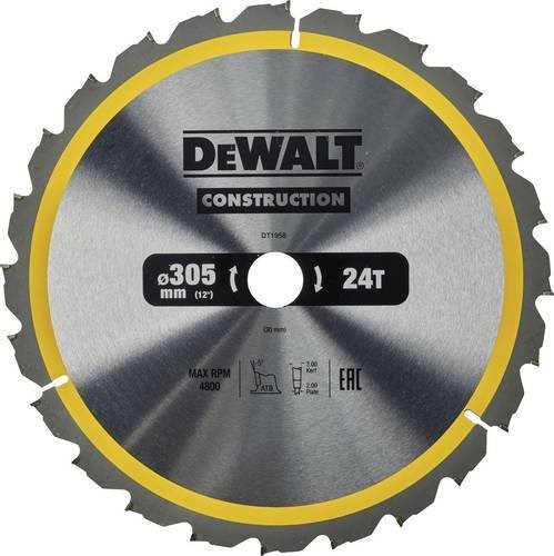 DeWalt Kreissägeblatt DT1958-QZ für stationäre Kreissägen, Durchmesser: 305 mm, 24 Zähne, Farbe: Silber - Bild 1