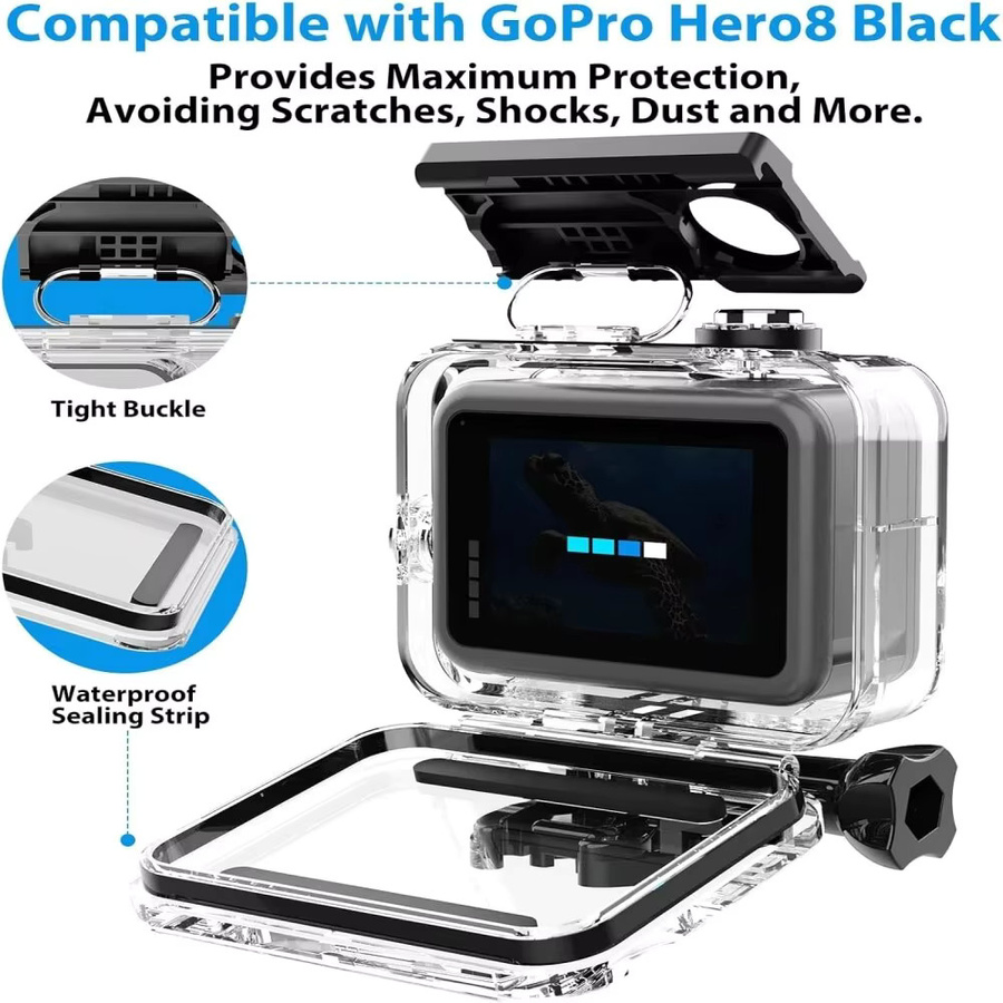 FitStill wasserdichtes Unterwasser-Tauchgehäuse für GoPro Hero 8, Schwarz - Bild 4