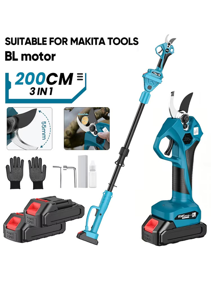 Kabellose bürstenlose elektrische Hochastschere mit 40mm Schnittkapazität und 2m Verlängerungsstange für Makita LXT Akkus, Blau - Bild 7