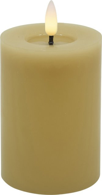 LED Stumpenkerze BASIC in Beige mit Timer und Flicker-Effekt aus Echtwachs, Höhe: 10,0 cm, Durchmesser: 7,5 cm - Bild 1