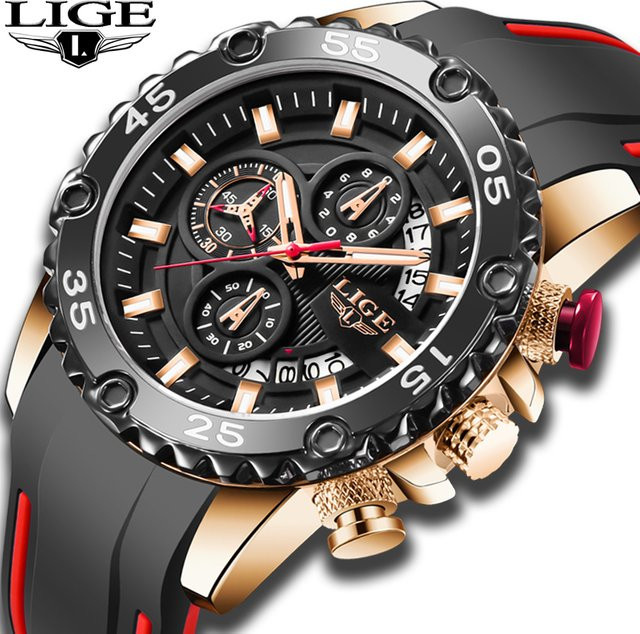 LIGE Armbanduhr Quarz, Silikon, Schwarz, Herren - Bild 1
