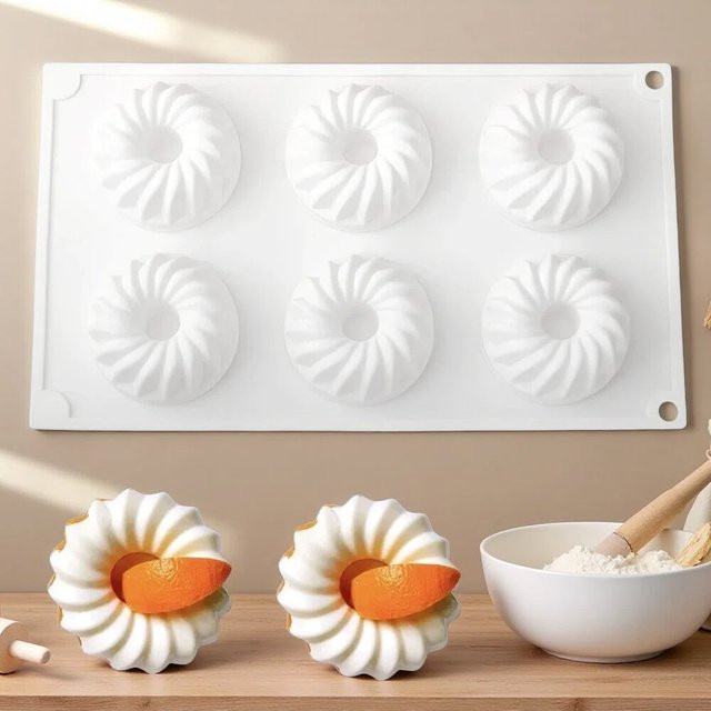 Meibum 6-fach Silikonform für Chiffonkuchen und Desserts, runde Backform für Schokoladen-Mousse und Pudding, weiß - Bild 1