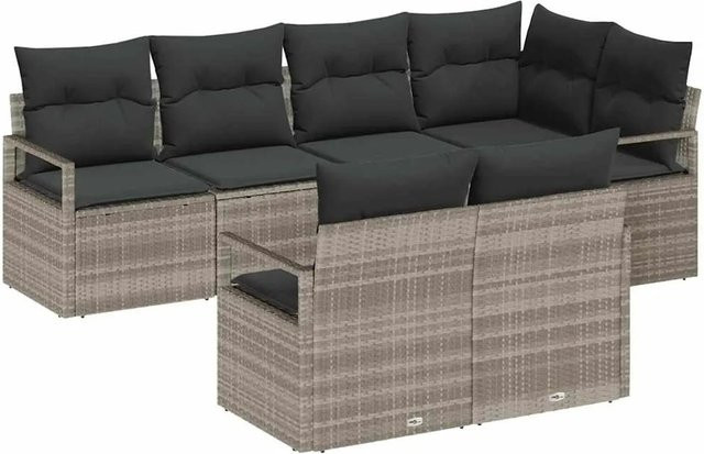 vidaXL Garten-Sofa-Set 7-teilig aus Poly-Rattan in Hellgrau mit Polsterkissen und Stahlgestell - Bild 1