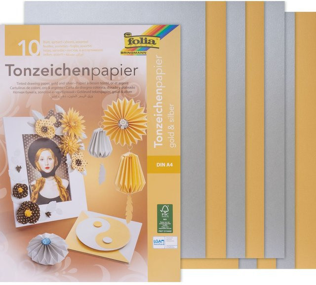 Folia Tonpapier-Block Gold und Silber matt, DIN A4 - Bild 1