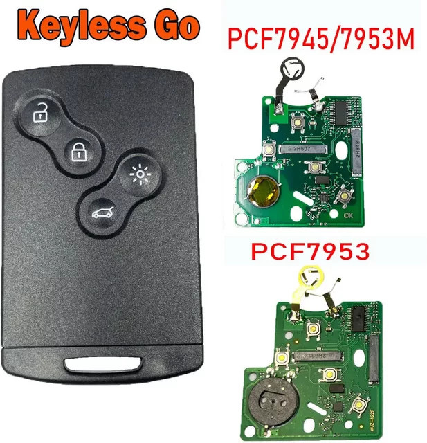 Smartcard Autoschlüssel mit 4 Tasten für Renault Clio 4 und Captur, 433MHz mit 4A Chip (pcf7945/pcf7953), Keyless Go Entry Remote mit Freisprecheinrichtung - Bild 1