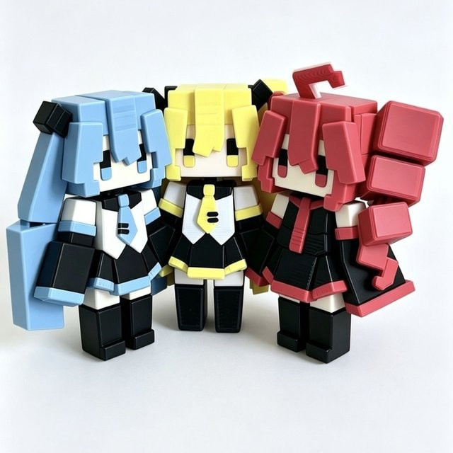 Bandai Miku Teto Yabe Pixel-Art-Actionfigur, 3-teiliges Set, Kunststoff - Bild 1