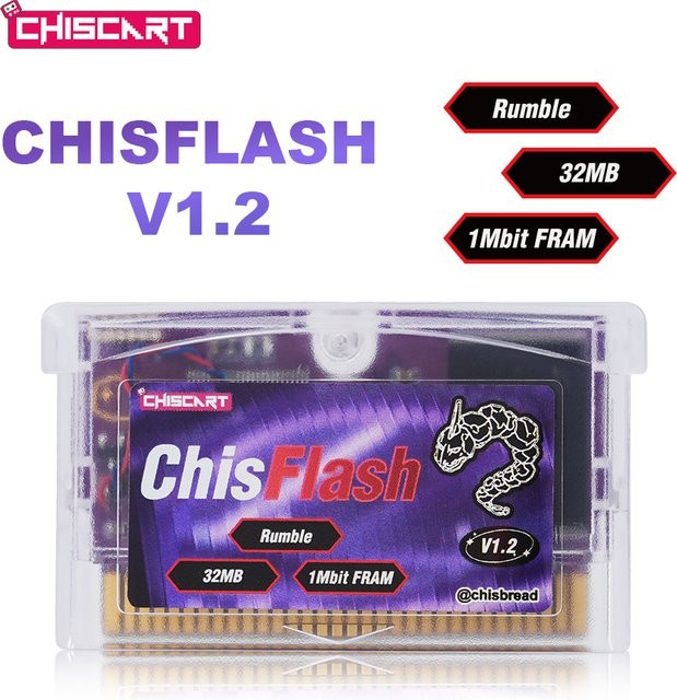 Chiscart ChisFlash V1.2 Rumble Wiederbeschreibbarer GBA Flash-Cart für GBA, GBA SP, GB Micro, DS, DS Lite und GameBoy Player in Transparent - Bild 1