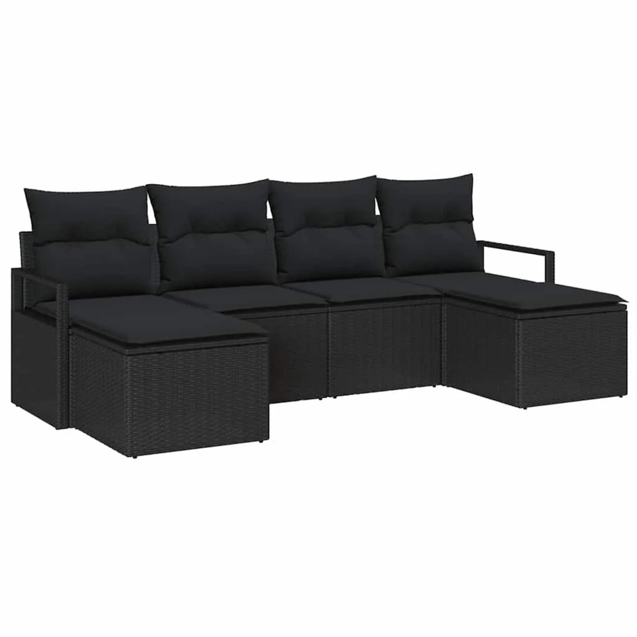 vidaXL Garten-Sofa-Set 6-teilig in Schwarz aus Poly-Rattan mit L-Form und Polsterkissen - Bild 2