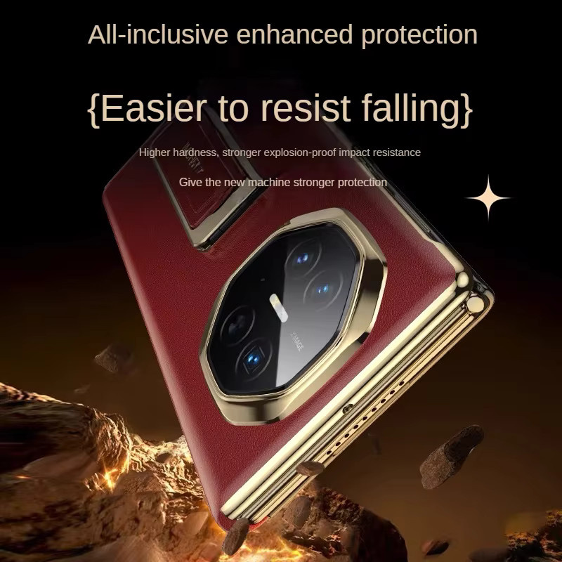 Deluxe Flip Triple Folding Screen Schutzhülle für Huawei Mate XT und Huawei Mate XTs mit Ring-Armband und Klapphalterung in Rot - Bild 3