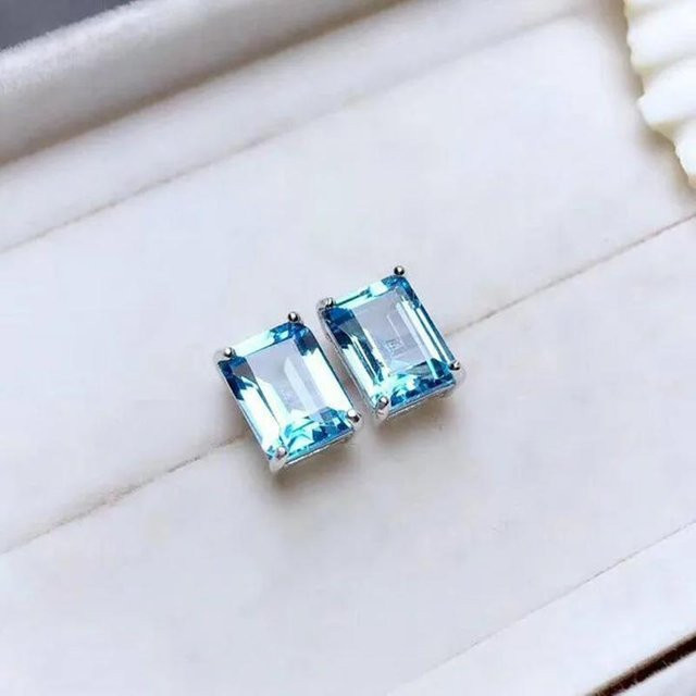 Ohrstecker, blauer quadratischer Topas, Damen - Bild 1