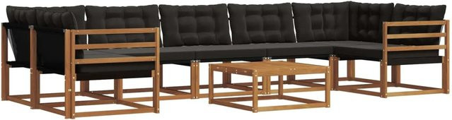 vidaXL Outdoor-Sofagarnitur 8-teilig aus Akazienholz und Textilene in Natur und Schwarz mit Kissen - Bild 1
