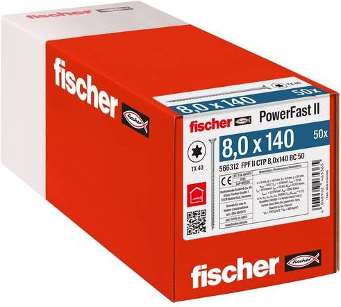 Fischer PowerFast II Holz- und Spanplattenschraube mit Senkkopf, Durchmesser: 8,0 mm, Länge: 140 mm, Stahl galvanisch verzinkt, 50 Stück - Bild 2