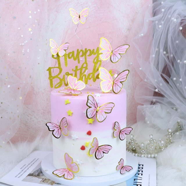 10 Stück Goldene Schmetterling Kuchen Topper für Dessert und Torten Dekoration bei Hochzeit, Geburtstag oder Party - Bild 1