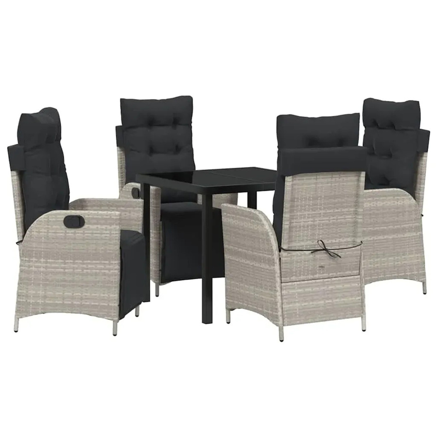 vidaXL Garten Essgruppe 5-teilig aus Poly-Rattan in Hellgrau mit rechteckigem Tisch und Sicherheitsglas - Bild 2
