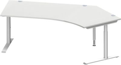 Schäfer Shop Genius Winkelschreibtisch MODENA FLEX 135 Grad mit C-Fuß-Rundrohr, Ansatz rechts, lichtgrau, Breite: 216,5 cm - Bild 1