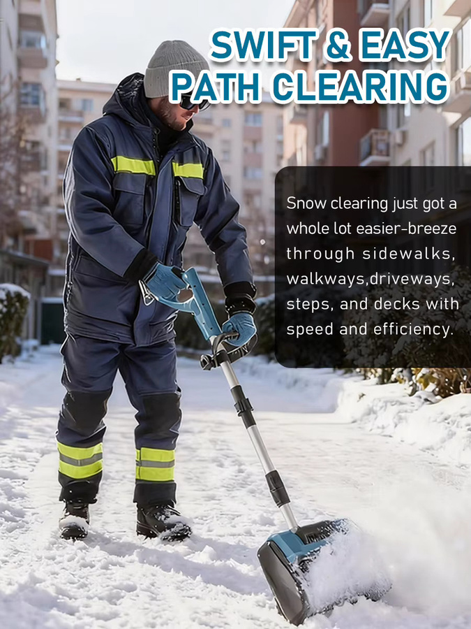 Kabellose elektrische Schneefräse 21 V mit Akku, faltbare Schneeschaufel in Blau für Auffahrten und Gehwege - Bild 6