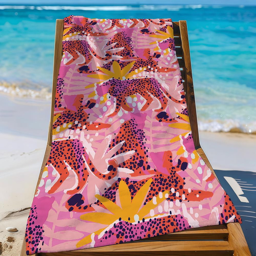 Schnelltrocknendes Strandtuch mit Gepardendesign in Multicolor, B: 40 cm, H: 60 cm - Bild 1