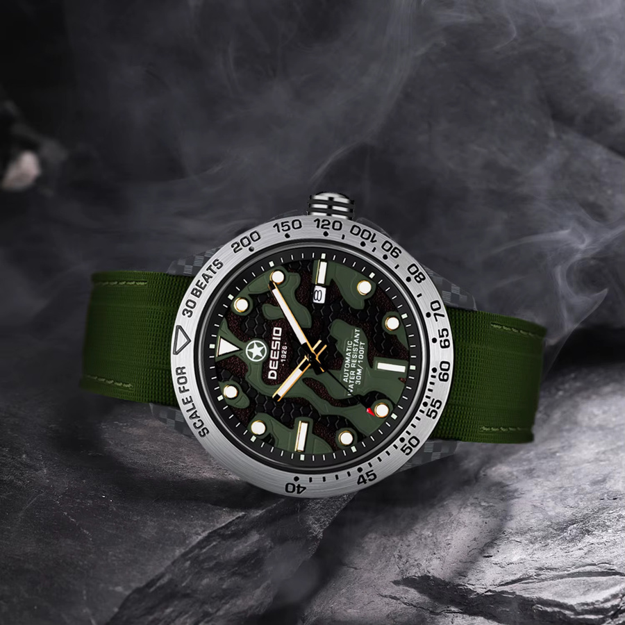 Deesio Automatikuhr, Kohlefaser, Silikonarmband, Schwarz, Herren - Bild 2