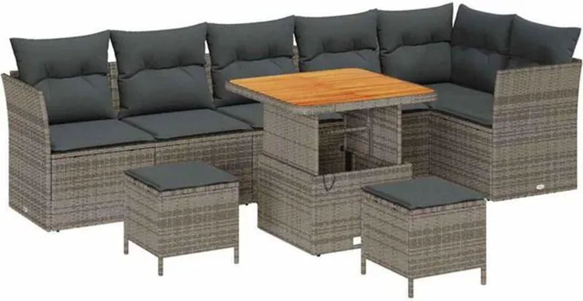 vidaXL Garten-Sofa-Set aus Poly-Rattan in Grau, 9-teiliges modernes Loungemöbel-Set - Bild 1