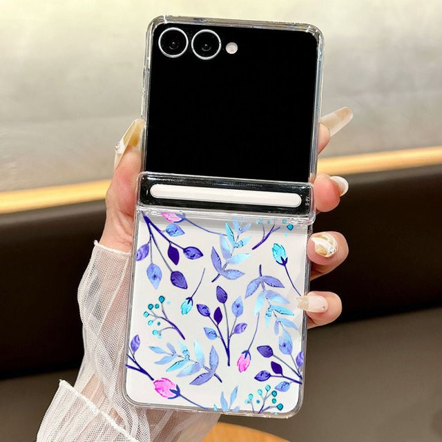 Magnetische Adsorptions-Handyhülle für Samsung Galaxy Z Flip6 und Z Flip5 mit buntem Blattdruck in Multicolour und Transparent - Bild 1