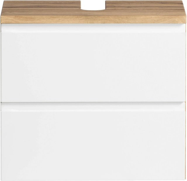 Held Möbel Unterbeckenschrank Ancona in Matt Weiß mit Wotaneiche, Breite: 60 cm, Höhe: 54 cm, Tiefe: 35 cm - Bild 1