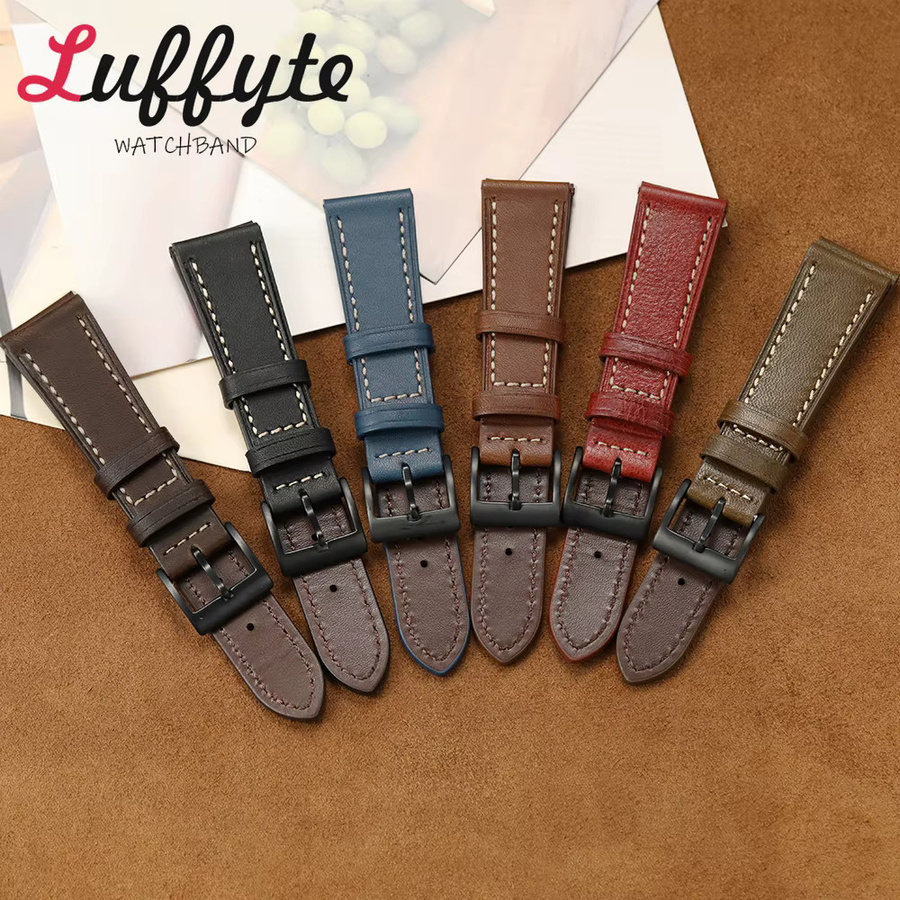 luffyte Uhrenarmband Leder, Vintage, Schwarz, Unisex, 20 mm, 22 mm - Bild 2