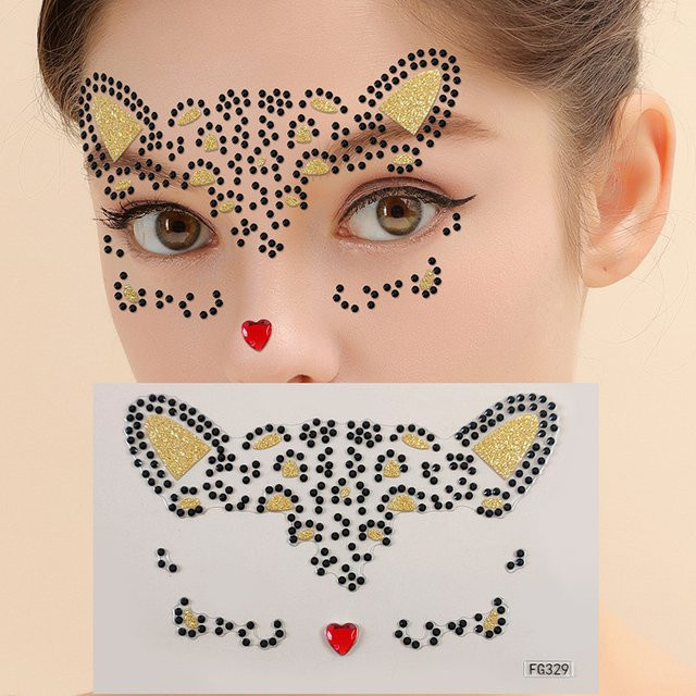 JCSYFAC Gesicht Aufkleber Nette Katze 3D Acryl Strass, Unisex - Bild 1